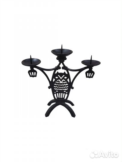 Подсвечник на три свечи Сова, чугун, Куса