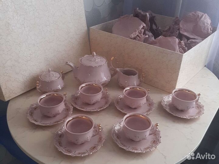 Сервиз чайный, чешский розовый фарфор