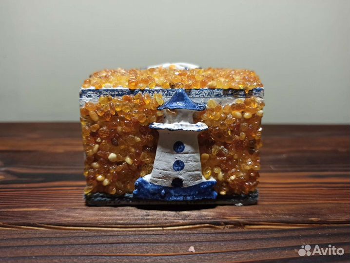 Янтарная Шкатулка Маяк Морская Тема Камень Янтарь