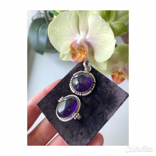 Коплект кольцо кулон винтаж аметист серебро
