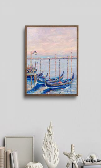 Картина Венеция Италия город лодки гондолы маслом