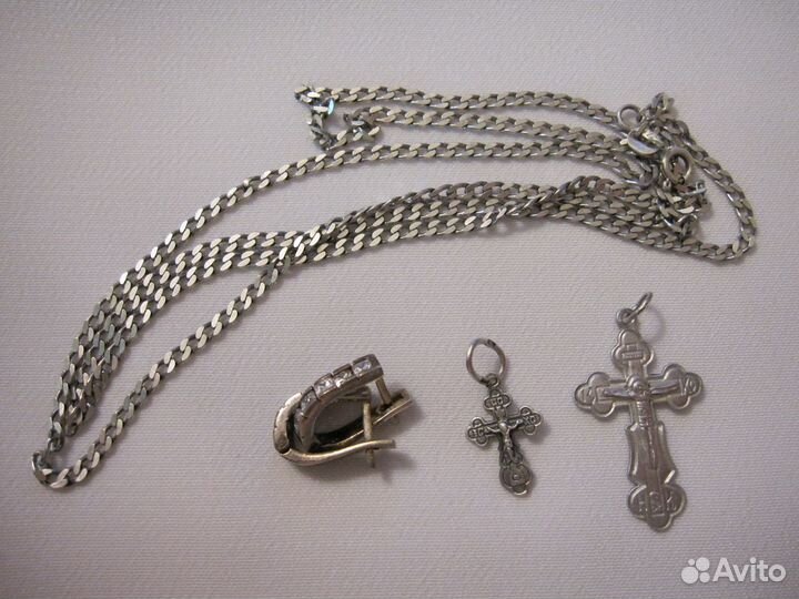 Серебро: цепь, серьги, крестики