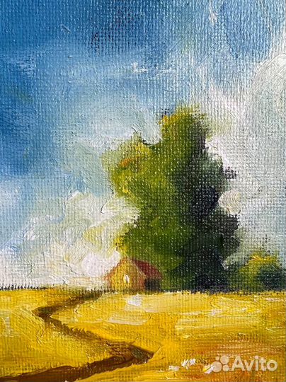 Картина с пейзажем дом у дороге