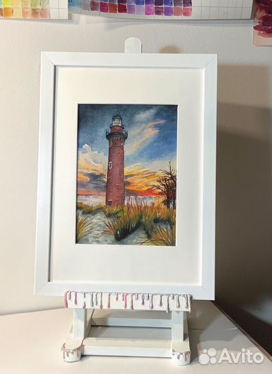 Авторская картина акварелью А5 маяк