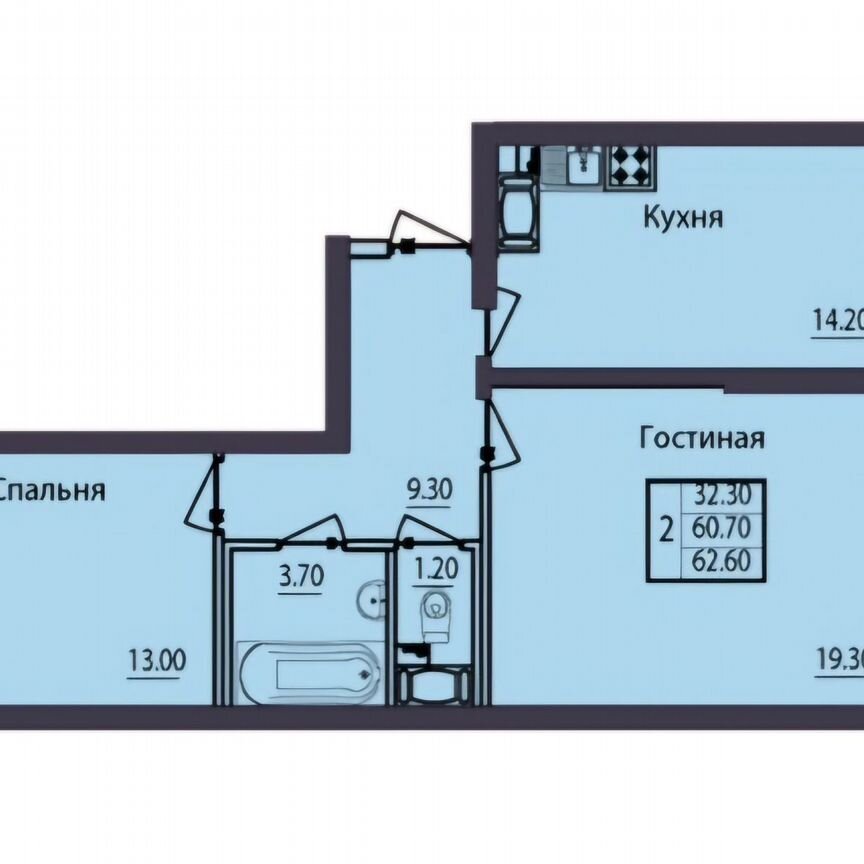 2-к. квартира, 62,6 м², 12/14 эт.