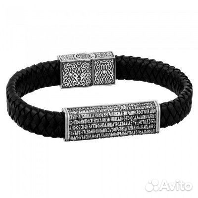 Кожаный браслет с серебром Псалом Давида 22