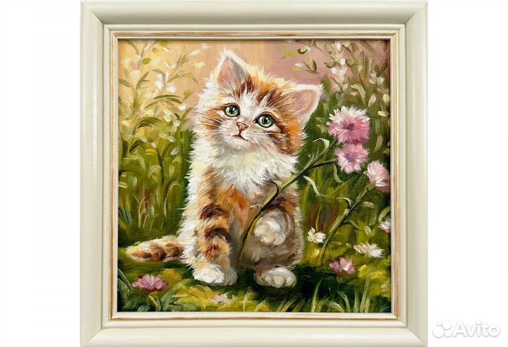 Картина маслом с котенком Картина в рамке