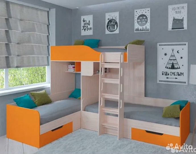 Двухъярусная кровать детская Дуб Молочный/Розовый