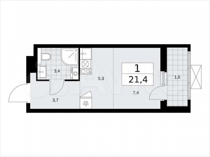 Квартира-студия, 21,4 м², 9/19 эт.