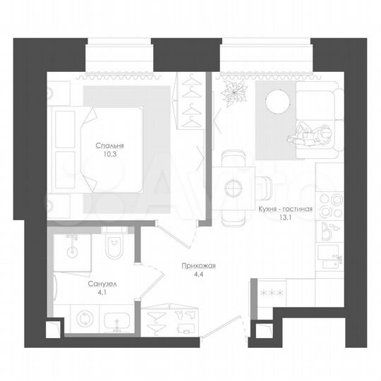 1-к. квартира, 34,7 м², 8/39 эт.