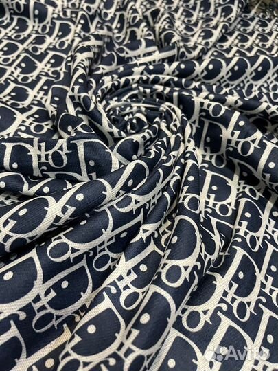 Кашемировый платок шаль Dior синий с белым