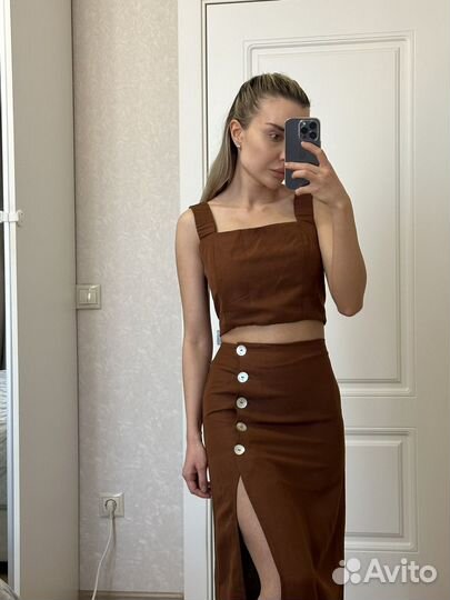 Юбка и топ zara изо льна