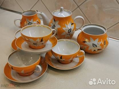 Чайный сервиз СССР Тигровая лилия Дулево 1977 фарф