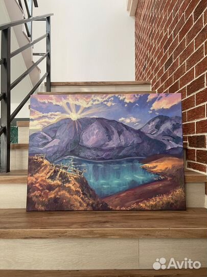 Картина - пейзаж с горами маслом на холсте