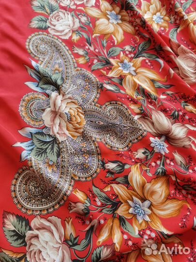 Платок шелк бахрома павлопосадский оригинал