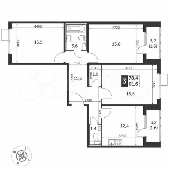 3-к. квартира, 81,8 м², 21/25 эт.