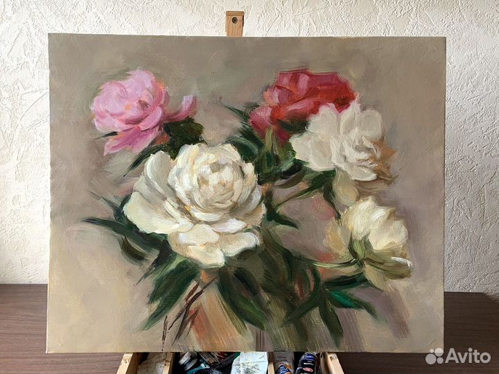 Картина маслом цветы пионы