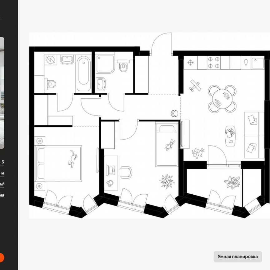 2-к. квартира, 56,8 м², 12/32 эт.