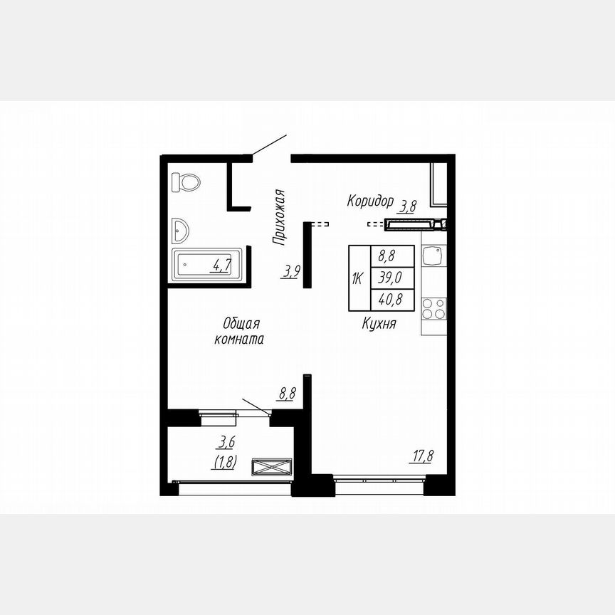 1-к. квартира, 40,8 м², 12/17 эт.