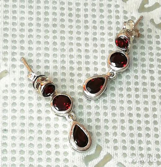 Серьги серебро гранат С361