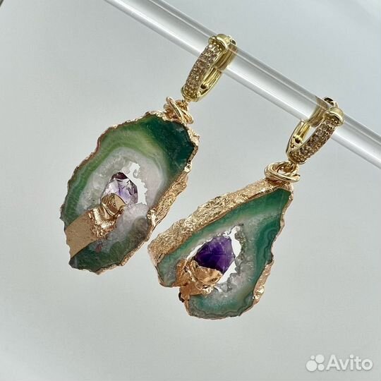 Серьги со срезом агата