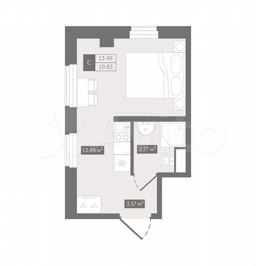Апартаменты-студия, 19,8 м², 3/13 эт.