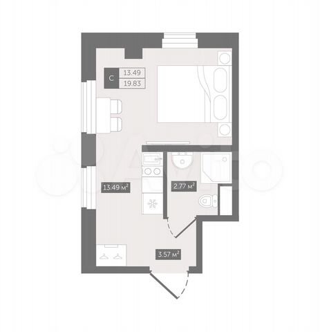 Апартаменты-студия, 19,8 м², 3/13 эт.