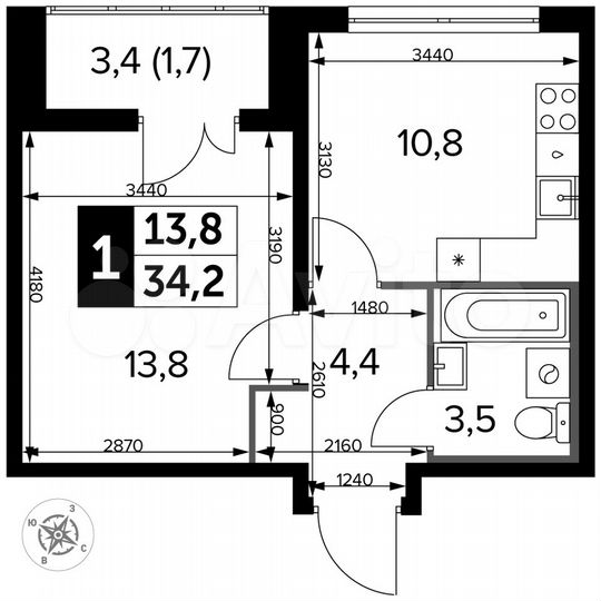 1-к. квартира, 34,2 м², 23/24 эт.