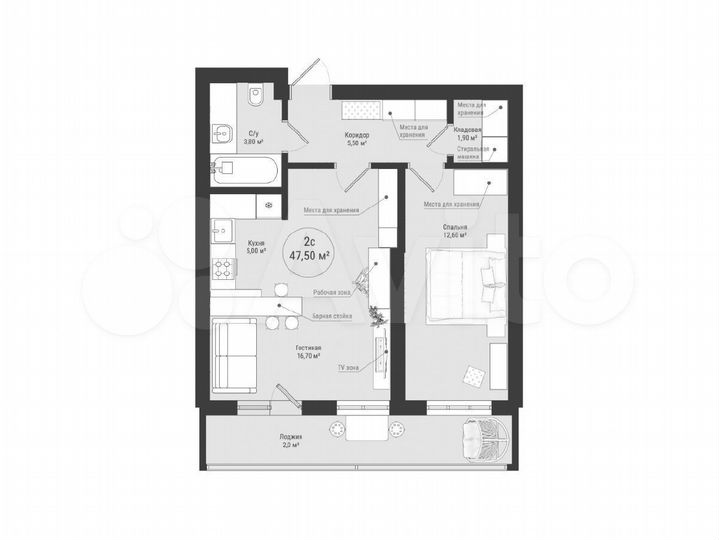 2-к. квартира, 47,5 м², 25/25 эт.