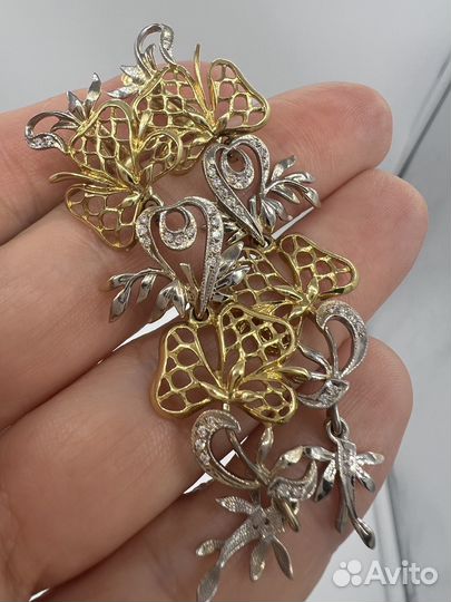 Золотые серьги подвески с бриллиантами 750 пробы