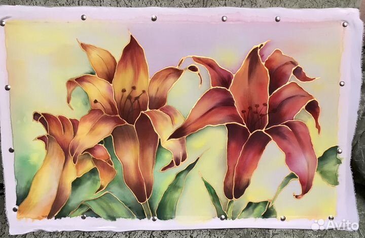 Картина «настроение» на шелке Три лилии Авторская