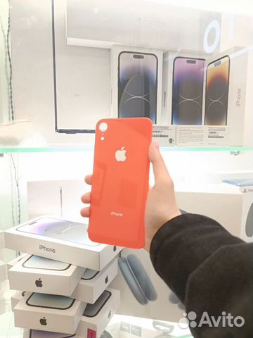 Заднее стекло на iPhone XR (оранжевый) Big Hole