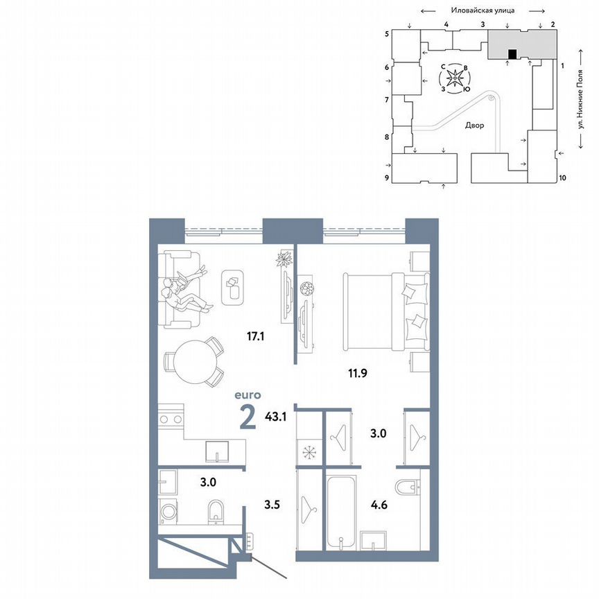 1-к. квартира, 43,1 м², 34/38 эт.