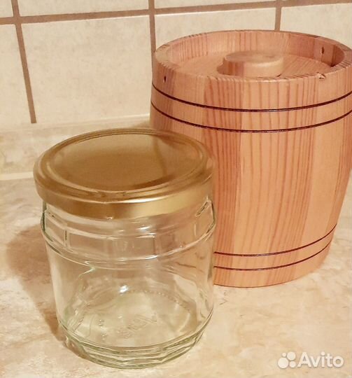 Набор для хранения меда: Бочонок + банка 500 мл