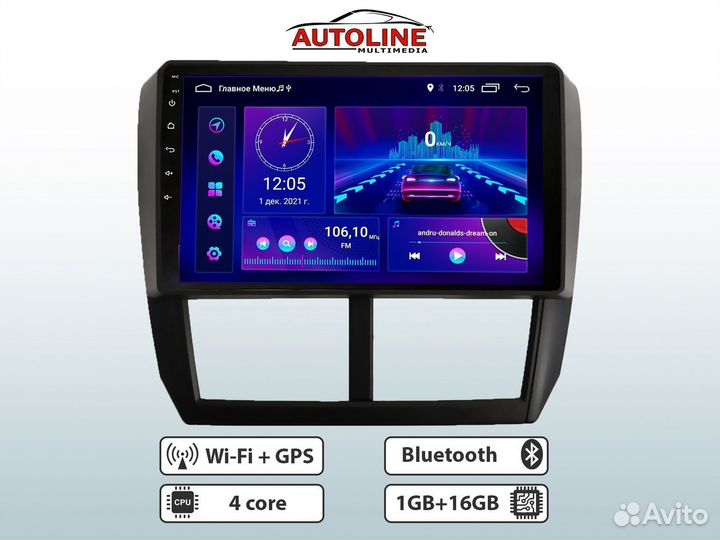 Магнитола Subaru Forester (2007-2012). 1/16 AW