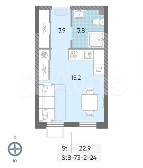 Квартира-студия, 22,9 м², 18/24 эт.