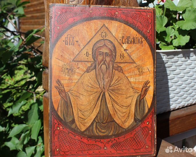 Старинная икона Господь Саваоф Север 23*16 темпера