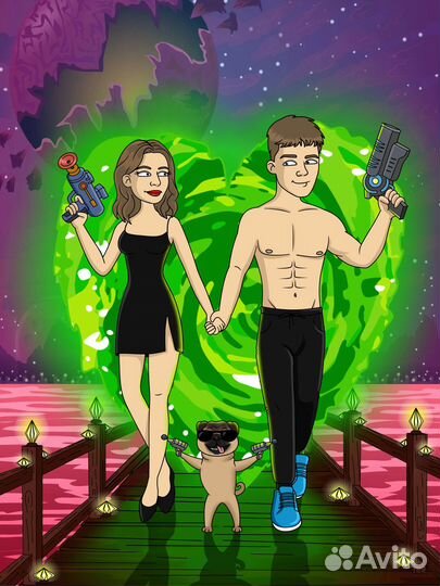 Портрет в стиле Симпсоны и Рик и Морти