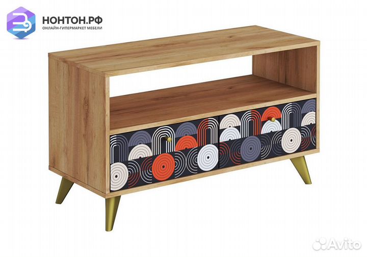 Тумба под тв Фьюжн vinil / дуб крафт золотой