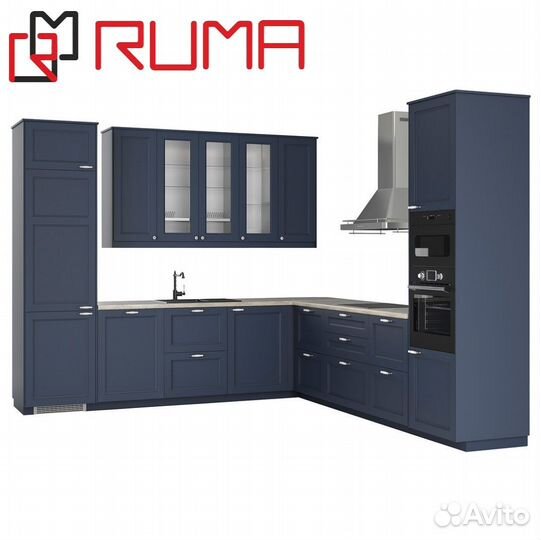 Синий кухонный гарнитур угловой