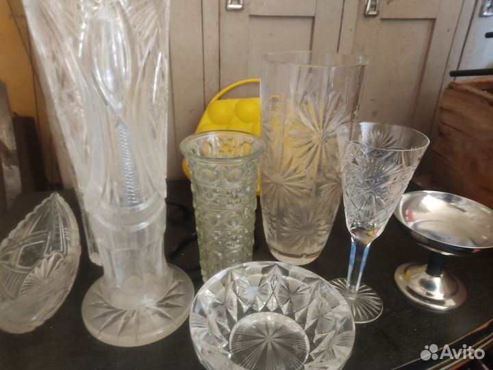 Посуда мельхиор, хрусталь