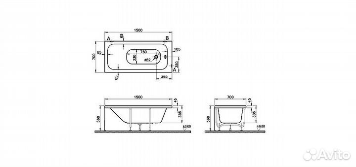 Акриловая ванна VitrA Optimum Neo 150x70 64560001