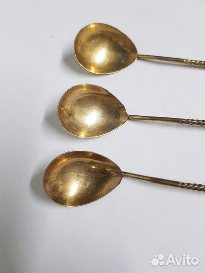 Чайные ложки 3 шт. серебро СССР 875 пр. золочение
