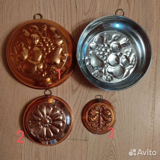 Медная форма для выпечки, настенная, винтаж