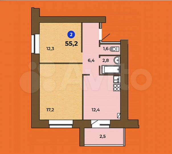 2-к. квартира, 55,2 м², 1/9 эт.