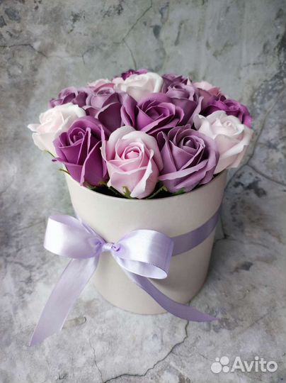 Букет из мыльных роз, цветы в коробке