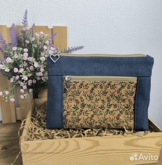 Косметичка с двумя отделениями, ручная работа