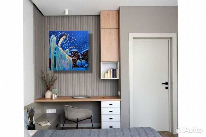 Картина Ангел городской пейзаж на заказ 40х40