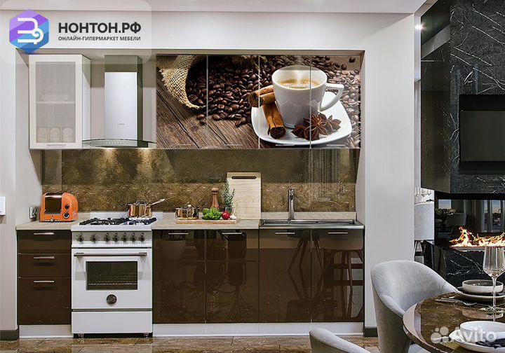 Кухня Кофе 2.0 м белый шагрень / шоколад