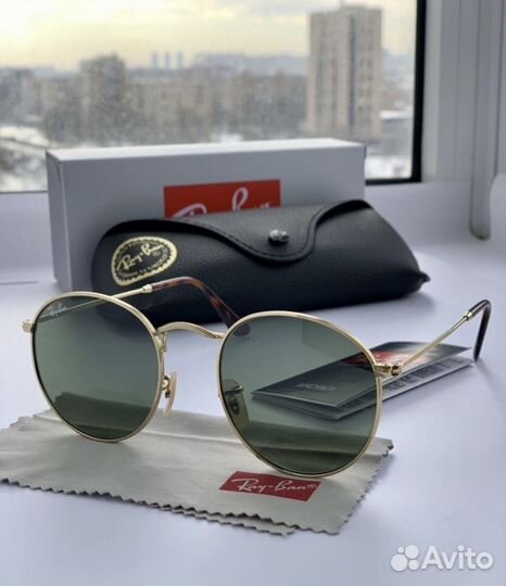 Очки ray ban round metal зеленые